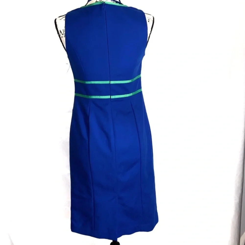💙✨ Anne Klein Blue Sheath Dress w/ Green Trim – Size 2 💼💚 - Picture 6 of 12